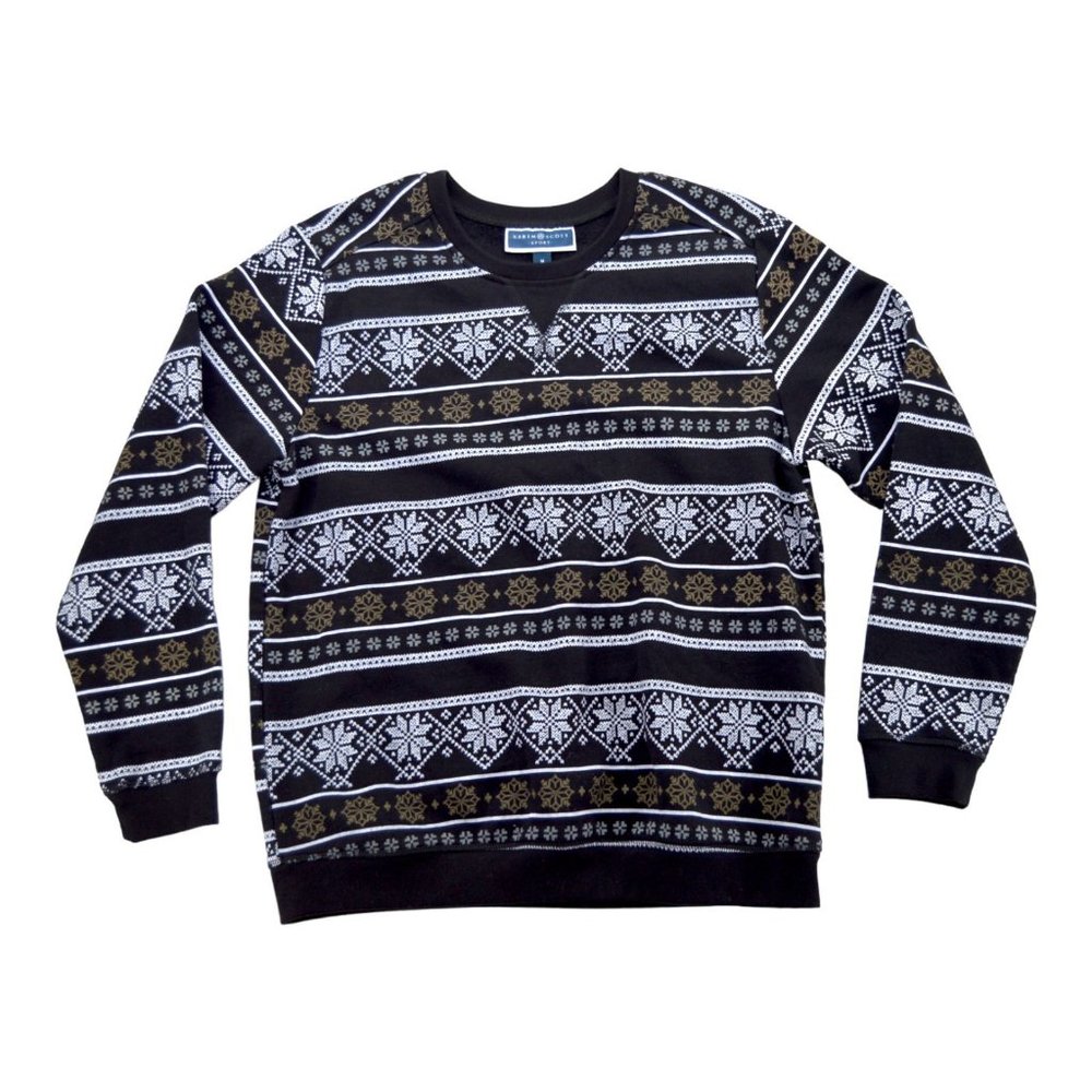 Karen Scott Sweater Size M Black Fair Isle Crew Neck
